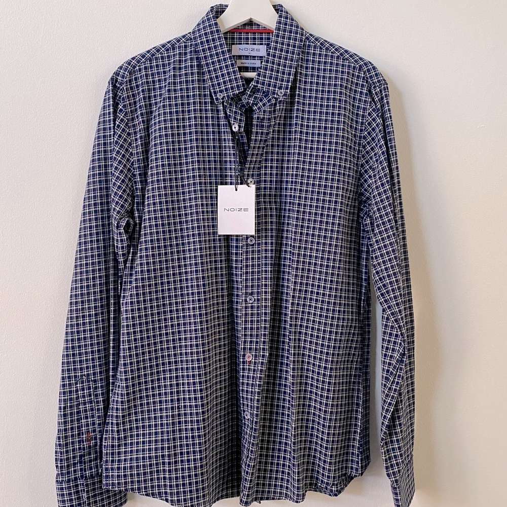 NOIZE - Blue & White Plaid Pattern Button Down